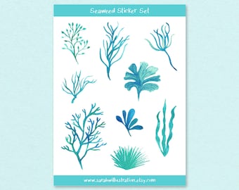 Watercolour Seaweed Sticker Sheet, Ocean Stickers, Coastal Stickers