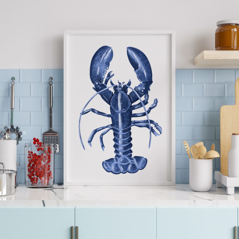 Cornish Blue Lobster Art Print Coastal Wall Art Cornwall Gifts image 2