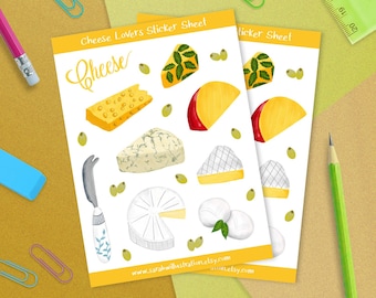 Cheese Sticker Sheet With Lots of Different Cheeses Perfect for Cheese Lovers