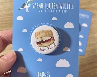 Jam First Pin Badge, Gift for Her, Cornish Gifts, Birthday Gift