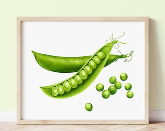 Ilustración de vegetales para pared con estampado de guisantes de jardín, decoración de cocina en varios tamaños