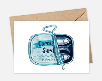 Cornish Sardines in a Tin Greeting Card | Cornwall Greeting Card | Greeting Cards