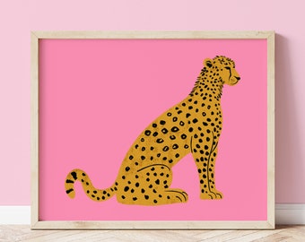 Sitting Leopard Art Print,  Cheetah Print, Leopard Illustrated Art Print, Unframed Leopard Wall Art, Leopard Boho Home Decor Print