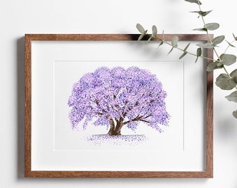 Jacaranda Tree Botanical Home Decor Art Print | Jacaranda Tree Print | Botanical Art Print | Tree Prints