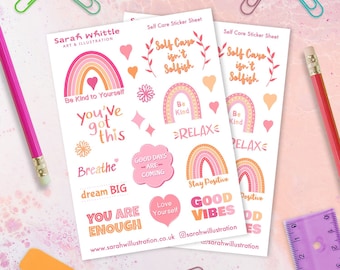 Self Care Sticker Sheets, Daily Reminders for your planners or notebooks