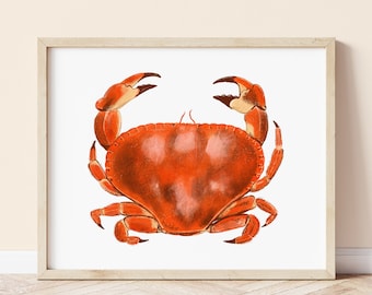 Red Crab Art Print | Coastal Wall Art | Home Decor Art Prints | Sea Life Illustration | Gallery Wall Art | 4x6, A6, 5x7, A5, A4, 8x10, A3