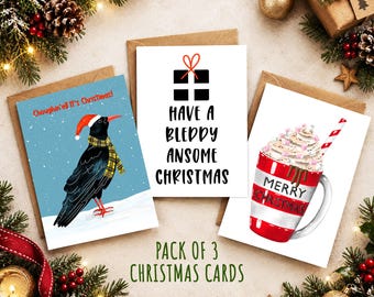 Cornwall Christmas Cards, Pack of 3 Festive Cornish Greeting Cards