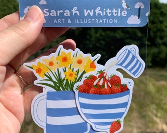 Cornishware Stickers Pack, Blue White Pottery Illustrations, Cornwall Gift, Waterproof Stickers