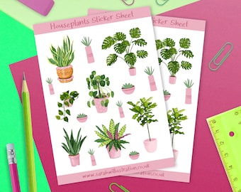 House Plant Stickers Sheet, Plants Glossy Vinyl Kiss Cut Sticker Sheets, Houseplants Illustrated Stickers