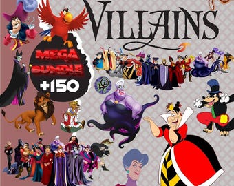 Paquete de imágenes prediseñadas de villanos, decoración imprimible de villanos, descarga digital de villanos, imágenes prediseñadas PNG de villanos, Capitán Garfio, Maléfica, Reina Malvada, imágenes prediseñadas PNG