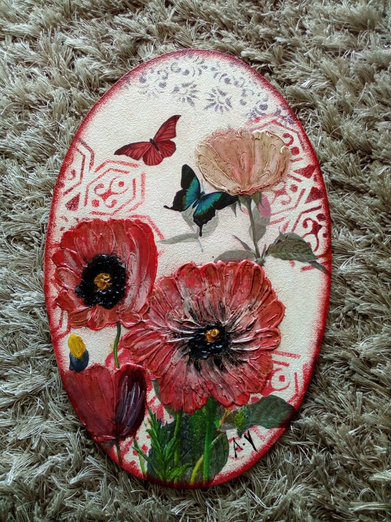 Round sliced wood wall decoration decoupage painting circles Etsy