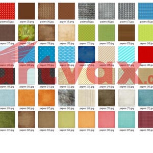 May include: A collection of various patterned papers, each with a unique design and color scheme. The papers feature diverse patterns, including polka dots, stripes, floral, and geometric shapes. The color palette includes shades of red, blue, green, brown, and more.