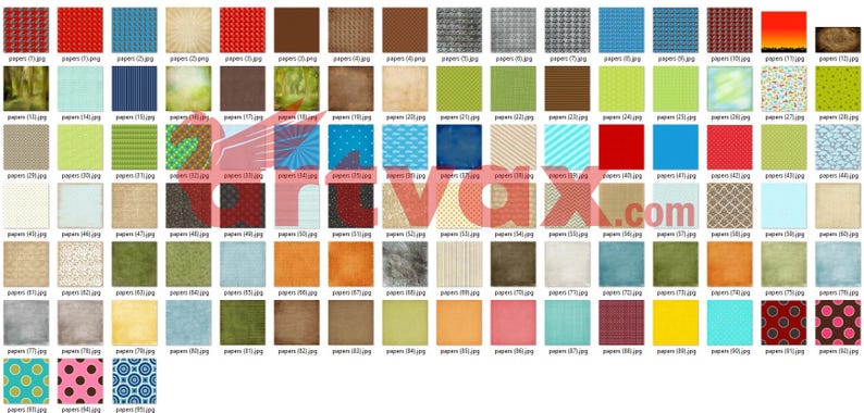 May include: A collection of various patterned papers, each with a unique design and color scheme. The papers feature diverse patterns, including polka dots, stripes, floral, and geometric shapes. The color palette includes shades of red, blue, green, brown, and more.