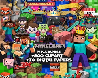 Gaming png-paket, Mine png, Mine Clipart, Mine PNG-paket, Steve Clipart, Creeper, Pixel-spelkaraktärer, TNT, Block, Sublimering