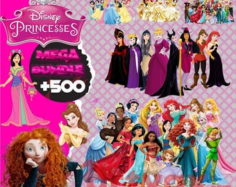 Disney Princess Mega Bundle, Princess PNG Digital Paper, Princess Birthday, Moana clipart, Frozen png, Snow White clipart, sleeping beauty