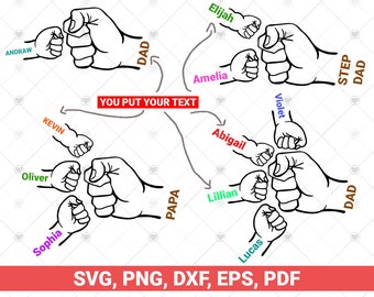 Fist Bump Set svg, Fist Bump Dia dos Pais Svg Bundle, Dad Gift From Kid, Baby Toddler Kid Dad Fist Bump SVG, Family SVG, nome personalizado svg