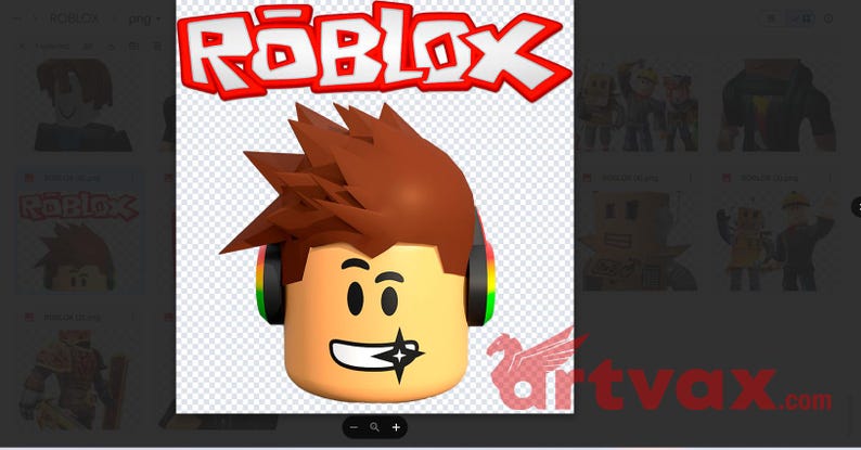 Op de afbeelding: Het Roblox-logo in rood en wit boven een 3D-geanimeerde avatarhoofd. De avatar heeft bruin haar, een gebruind gezicht en draagt een koptelefoon met regenboogaccenten. Een sterrenafbeelding staat op de wang van de avatar.