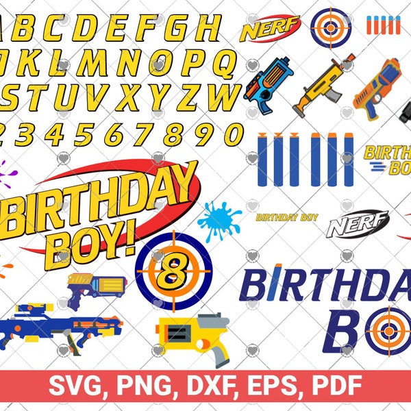 Toy Blaster SVG Bundle, Zielwaffen Geburtstag Bundle, Birthday Boy SVG und Png-Dateien