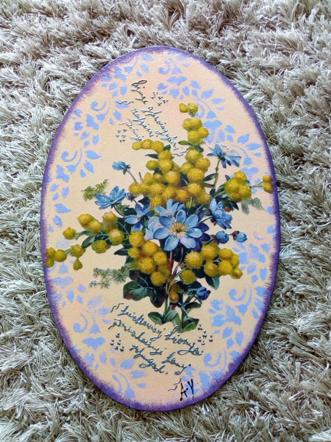 Round sliced wood wall decoration decoupage painting circles Etsy