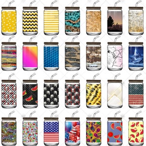 50 Can Glass Sublimation bundle, unique Can Design 16 Oz & 20 Oz, Png Files Digital Download for Sublimation, Libbey Glass Can Sublimation