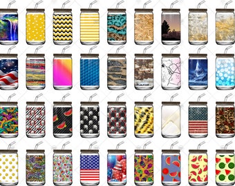 50 Can Glass Sublimation bundle, unique Can Design 16 Oz & 20 Oz, Png Files Digital Download for Sublimation, Libbey Glass Can Sublimation