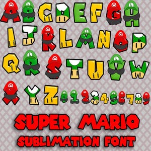 Super Mario Sublimation Font | Mario & Luigi Alphabet PNG | Gamer Font Letters, Numbers | Super Mario Birthday Party, Kids Crafts