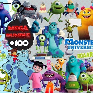 Monsters University Clipart Bundle | PNG Digital Download | Mike, Sulley, Boo, Randall, Pixar Monsters Party