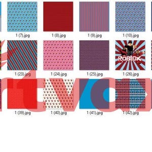 Op de afbeelding: Een verzameling digitale papieren met verschillende patronen. De patronen omvatten stippen, strepen, bloemen en geometrische ontwerpen in een reeks kleuren zoals rood, blauw, geel en roze. Elk papier is voorzien van een bestandsnaam.