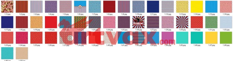 Op de afbeelding: Een verzameling digitale papieren met verschillende patronen. De patronen omvatten stippen, strepen, bloemen en geometrische ontwerpen in een reeks kleuren zoals rood, blauw, geel en roze. Elk papier is voorzien van een bestandsnaam.