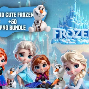 Frozen 3D Cute PNG Bundle | Elsa Anna Olaf Clipart | Princess Digital Download | Frozen Characters Printable | Kids Party Sublimation