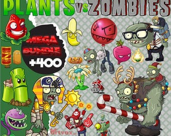 400+ Plants vs Zombies-clipartbundel | Leuke png-stickers zombie en plant | Digitale download gamepersonages voor kinderen Knutselen, feestdecoratie