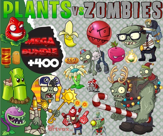 400+ Plants Vs Zombies Clipart Bundle | Cute Zombie & Plant PNG Stickers |  Game Characters Digital Download for Kids Crafts, Party Decor - Etsy