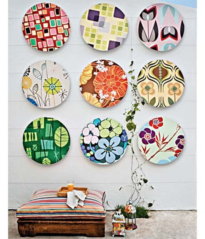 Round sliced wood wall decoration decoupage painting circles Etsy