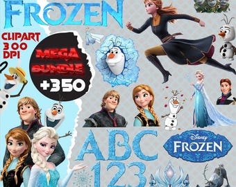 Frozen Clipart Bundle | 350+ Disney Frozen Characters, Elsa Anna Olaf Kristoff Sven, PNG Digital Download, Birthday Party Decor, DIY Crafts