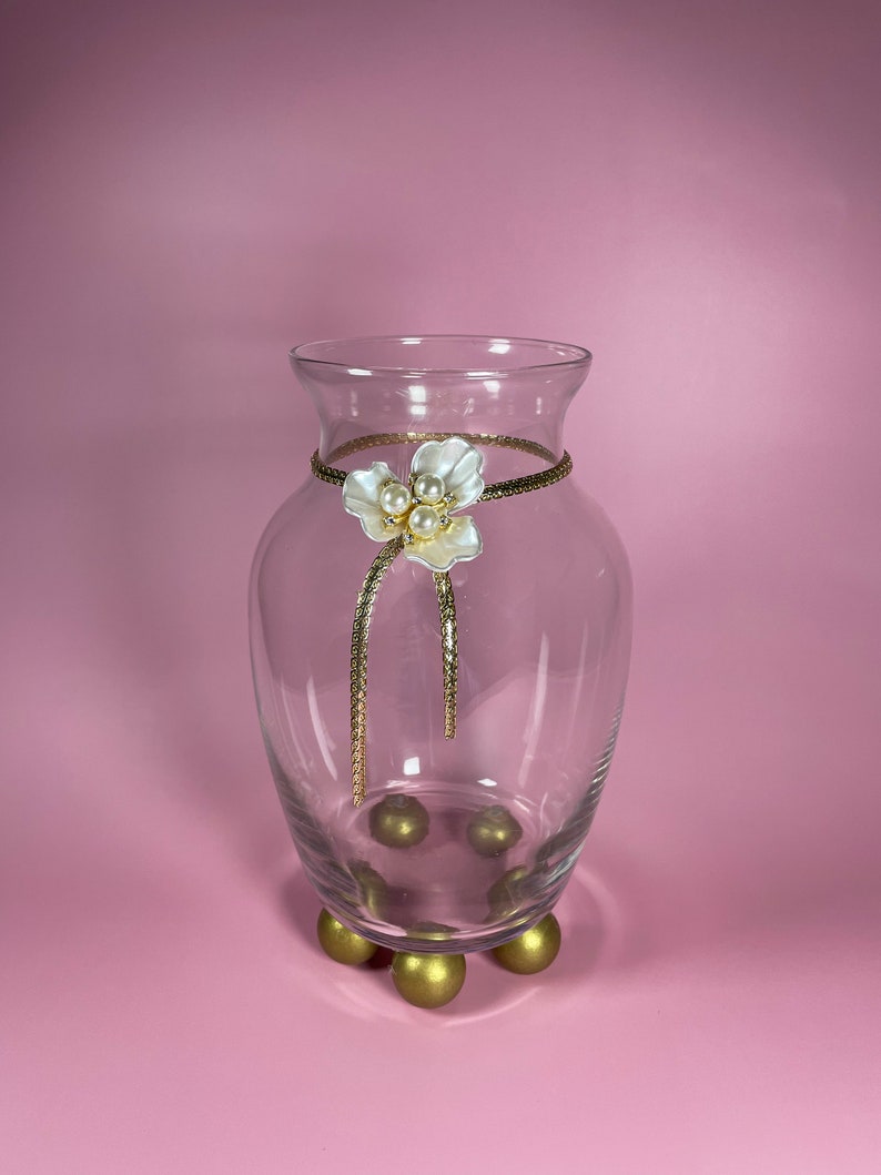 Pearl and Gold Floral Footed Vase Etsy