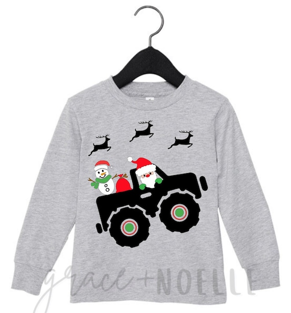 Christmas Monster Truck W/ Snowman Long Sleeve Shirt Boy's