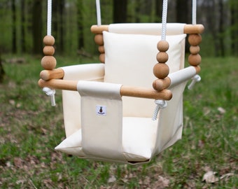 Baby Swing, Schaukel, Indoor Outdoor, Kinderschaukel, Balançoire, Fabric High Back Swing, Babygift, Birthday Gift, Handmade Toy Beige