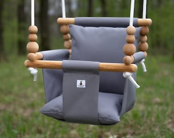 Baby Swing, Schaukel, Indoor Outdoor, Kinderschaukel, Balançoire, Fabric High Back Swing, Babygift, Birthday Gift, Handmade Toy Dark Grey