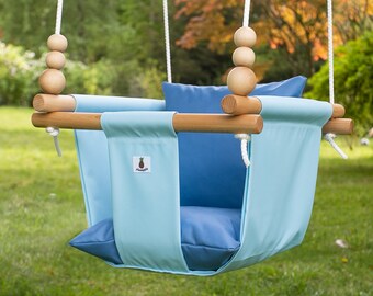 Blue Waterproof Baby Garden Swing | Wooden Beads, Summer Baby Gift