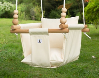 Beige Outdoor Garden Baby Swing Schaukel Balançoire with playing beads | CE | Easter Baby Gift