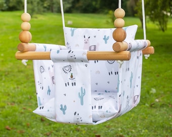 Llama Print Baby Swing: Handmade Outdoor Garden Swing (CE Certified) Summer Baby Gift