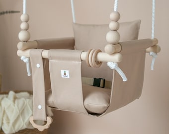 Montessori Baby Swing, Beige Cappuccino Toddler swing | Baby Shower Gift | Toddler Birthday Gift