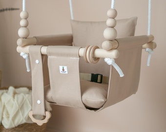 BEIGE CAPPUCCINO Indoor Baby Montessori Swing, Toddler swing  | CE |