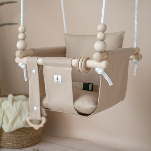 BEIGE CAPPUCCINO Indoor Baby Montessori Swing, Toddler swing  | CE |