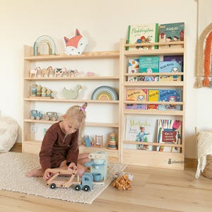 Set of 2: Montessori toy shelf and Montessori bookshelf. Slim book storage, toy storage, kids furniture perfect for nursery or kids room