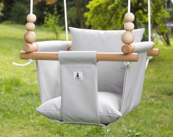 Light Grey Outdoor Garden Baby Swing Schaukel Balançoire   with playing beads | CE | Easter Baby Gift