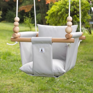 Light Grey Outdoor Garden Baby Swing Schaukel Balançoire   with playing beads | CE | Easter Baby Gift