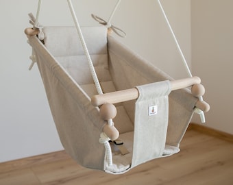 Baby Swing, Indoor Baby Schaukel, Spielzeug, Balançoire, Fabric 2 in 1 Swing, Babygift, Christening Gift, Handmade Toy NATURAL