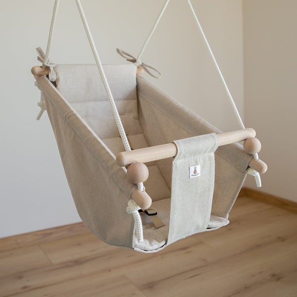 Baby Swing, Indoor Baby Schaukel, Spielzeug, Balançoire, Fabric 2 in 1 Swing, Babygift, Christening Gift, Handmade Toy NATURAL