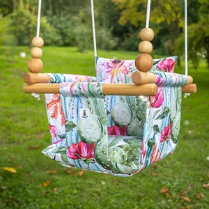 WATERPROOF CACTUS Outdoor & Indoor Garden Fabric Baby Swing Schaukel Balançoire with with playing beads | CE | Easter Baby Gift